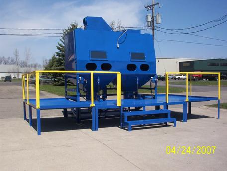 DUAL MAN PRESSURE BLASTING CABINET 10X5X5 WITH FULL METAL DECK AND PARTIAL RECLAIM